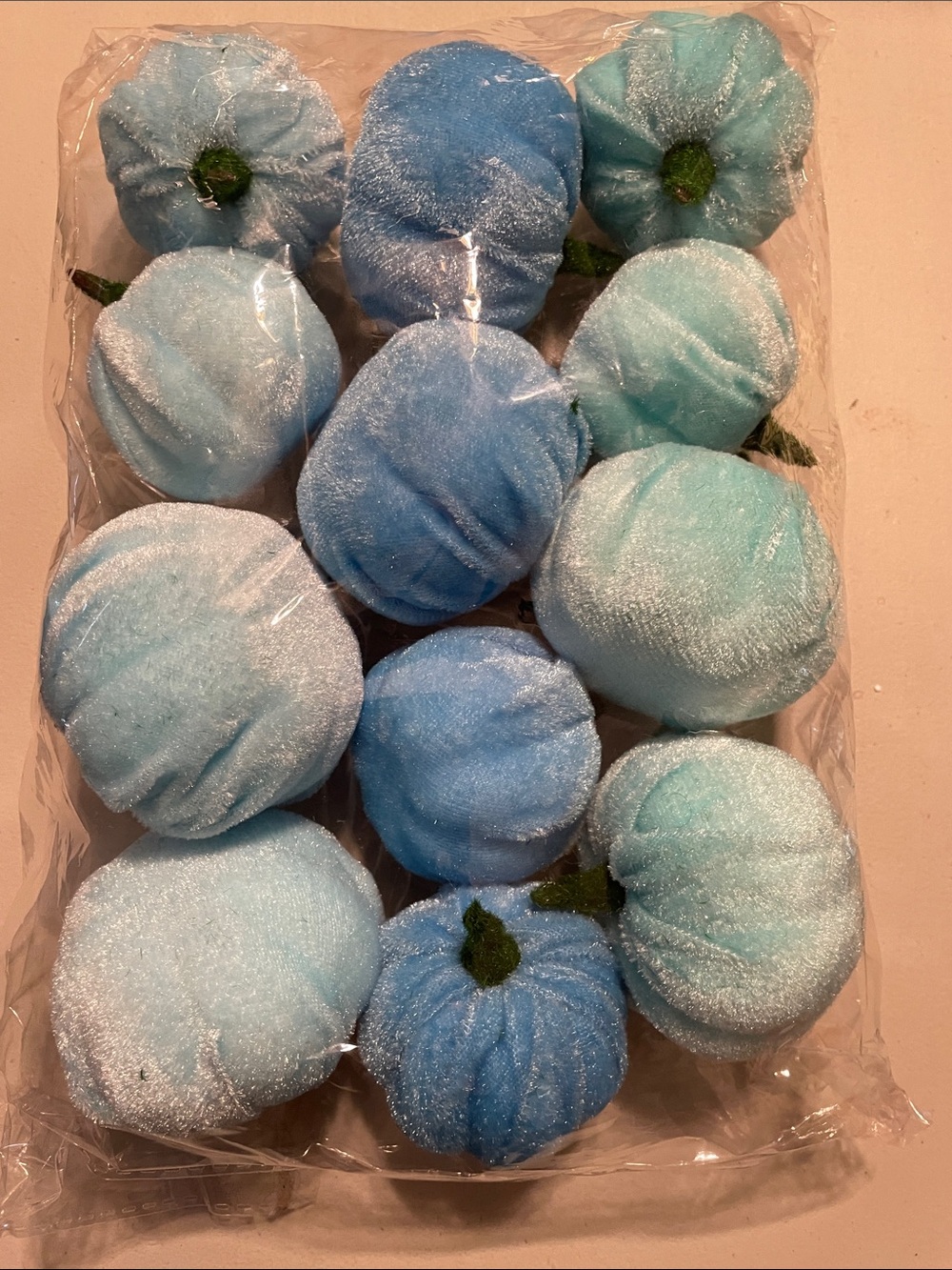 Blue Velvet Decorative Pumpkin Set for Home Party Supplies 12ct New